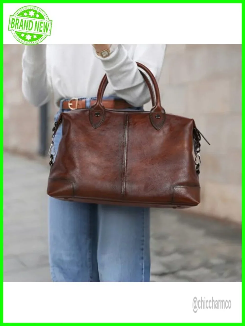 Genuine Leather Satchel Tote Bag Large Doctor Purse Crossbody